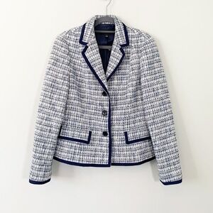 NWOT Talbots navy blue white gray tweed long sleeve three button blazer